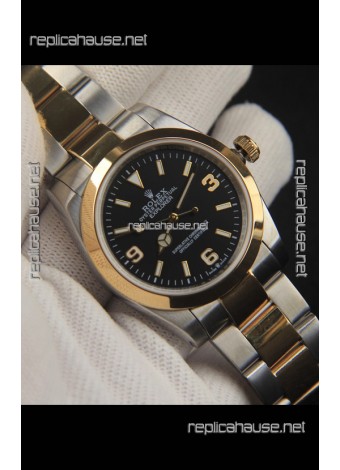 Rolex Explorer I Japanese Movement Replica Watch in Two Tone Black Dial 36MM