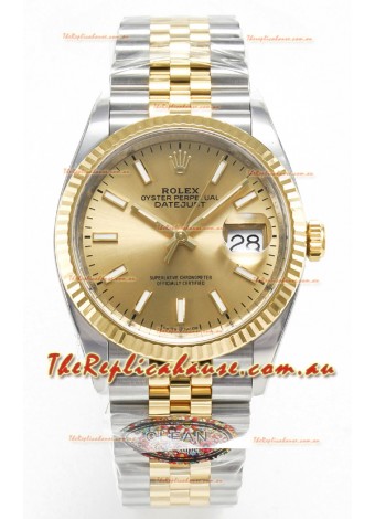 Rolex Super Clone Datejust ETA 3235 Movement 36MM Two Tone Yellow Gold Swiss Gold Dial