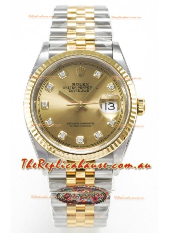 Rolex Super Clone Datejust ETA 3235 Movement 36MM Two Tone Yellow Gold Swiss Gold Dial