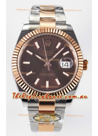 Rolex Super Clone Datejust ETA 3235 Movement 41MM Two Tone Rose Gold Plating Brown Dial Watch
