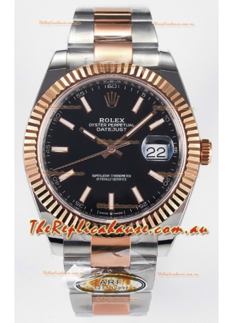 Rolex Super Clone Datejust ETA 3235 Movement 41MM Two Tone Rose Gold Plating Black Dial Watch