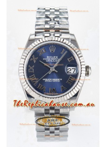 Rolex Super Clone Datejust ETA 2688 Movement 31MM Stainless Steel Blue Roman Dial Watch 