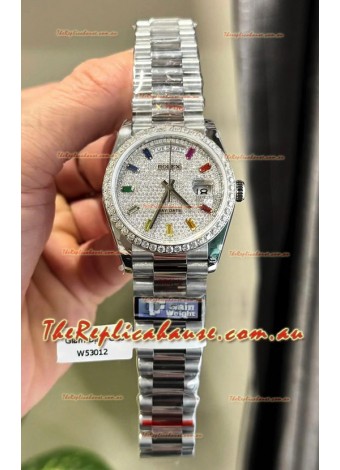 Rolex Day Date Super Clone White Gold Plated Custom Modified Diamonds Paved Watch 