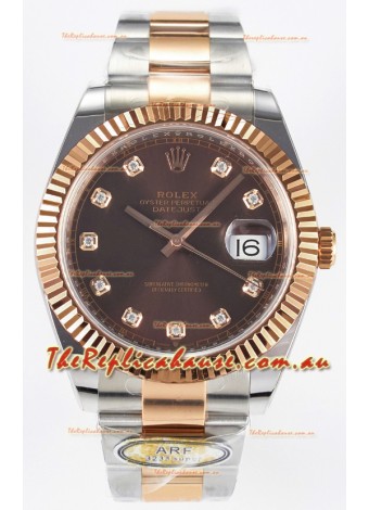 Rolex Super Clone Datejust ETA 3235 Movement 41MM Two Tone Rose Gold Plating Brown Dial Watch