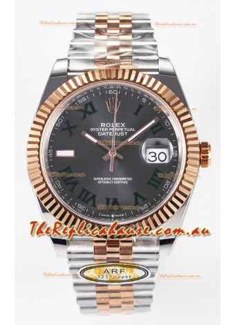 Rolex Super Clone Datejust ETA 3235 Movement 41MM Two Tone Rose Gold Plating Roman Dial Watch