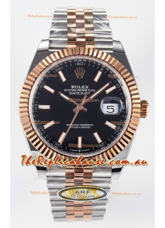 Rolex Super Clone Datejust ETA 3235 Movement 41MM Two Tone Rose Gold Plating Black Dial Watch
