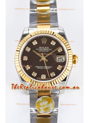 Rolex Super Clone Datejust ETA 2688 Movement 31MM Two Tone Yellow Gold Swiss Brown Dial