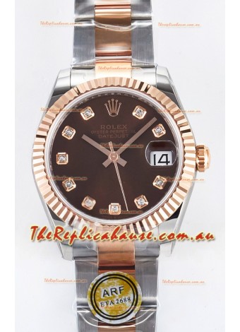 Rolex Super Clone Datejust ETA 2688 Movement 31MM Two Tone Rose Gold Swiss Brown Dial