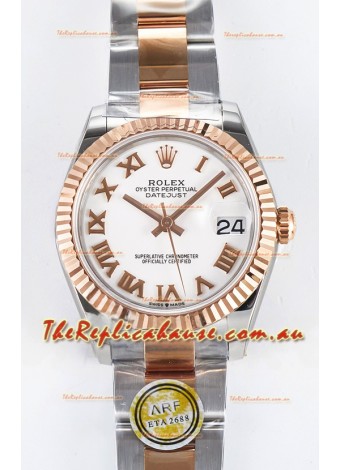 Rolex Super Clone Datejust ETA 2688 Movement 31MM Two Tone Rose Gold Swiss White Dial