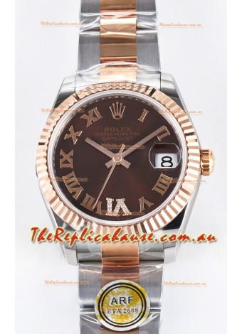 Rolex Super Clone Datejust ETA 2688 Movement 31MM Two Tone Rose Gold Swiss Brown Dial