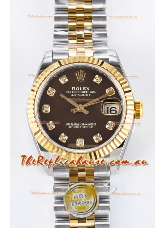 Rolex Super Clone Datejust ETA 2688 Movement 31MM Two Tone Yellow Gold Brown Dial