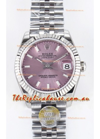 Rolex Super Clone Datejust ETA 2688 Movement 31MM Stainless Steel Pink Dial Watch 