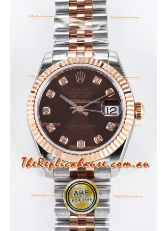 Rolex Super Clone Datejust ETA 2688 Movement 31MM Two Tone Rose Gold Swiss Brown Dial