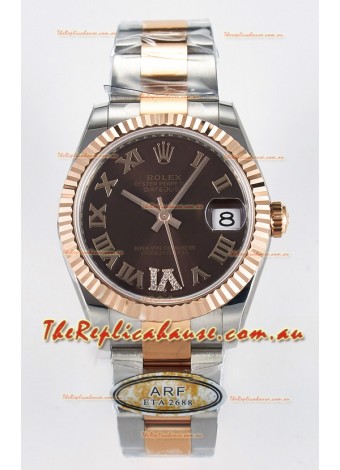 Rolex Super Clone Datejust ETA 2688 Movement 31MM Two Tone Rose Gold Swiss Brown Dial