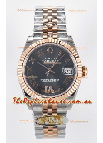 Rolex Super Clone Datejust ETA 2688 Movement 31MM Two Tone Rose Gold Swiss Grey Dial
