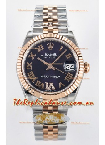 Rolex Super Clone Datejust ETA 2688 Movement 31MM Two Tone Rose Gold Swiss Purple Dial