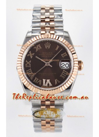 Rolex Super Clone Datejust ETA 2688 Movement 31MM Two Tone Rose Gold Swiss Brown Dial
