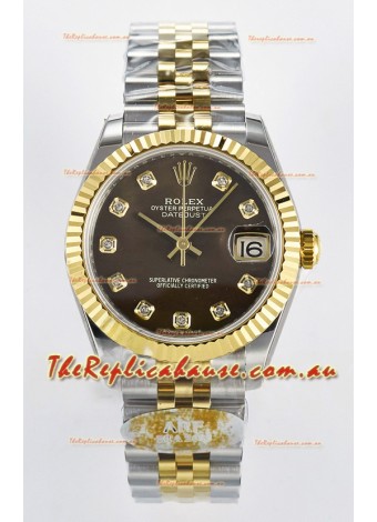 Rolex Super Clone Datejust ETA 2688 Movement 31MM Two Tone Yellow Gold Swiss Brown Dial