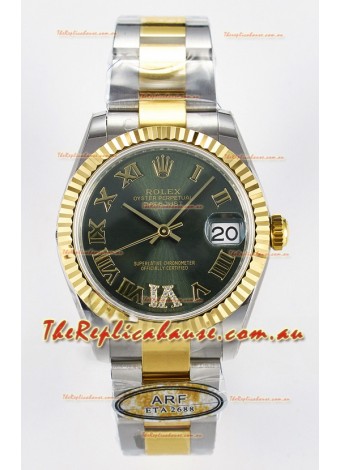 Rolex Super Clone Datejust ETA 2688 Movement 31MM Two Tone Yellow Gold Swiss Green Dial 