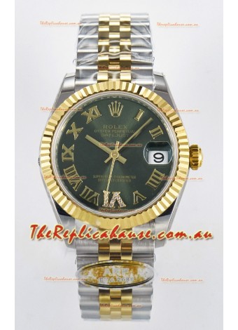 Rolex Super Clone Datejust ETA 2688 Movement 31MM Two Tone Yellow Gold Swiss Green Dial 