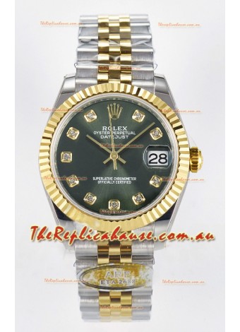 Rolex Super Clone Datejust ETA 2688 Movement 31MM Two Tone Yellow Gold Swiss Green Dial 