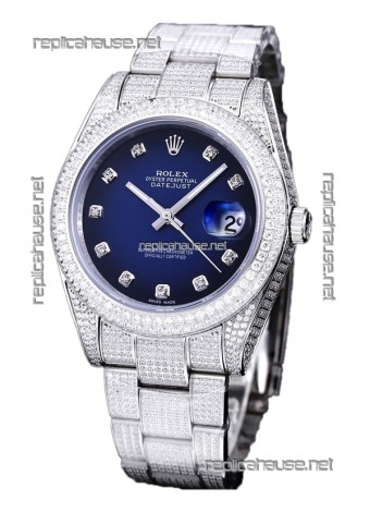 Rolex Datejust 41MM Swiss Replica - Iced Out Edition in Blue Dial 