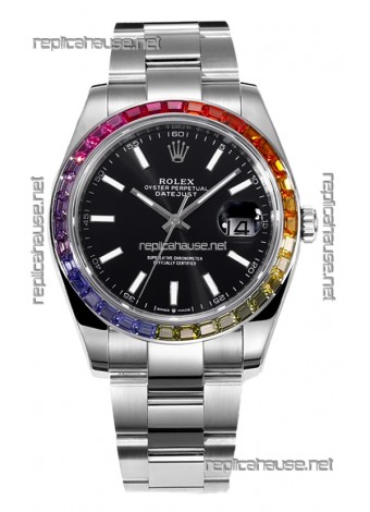 Rolex Datejust 41MM Swiss Replica Watch - 904L Steel in Black Dial 