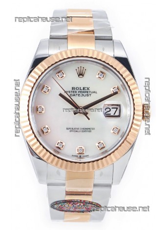 Rolex Datejust M126333 41MM ETA3235 72 Hours Power Pearl Dial Oyster 1:1 Mirror Replica Rose Gold 904L Steel