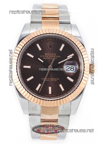 Rolex Datejust M126333 41MM ETA3235 72 Hours Power Brown Dial Oyster 1:1 Mirror Replica Rose Gold 904L Steel