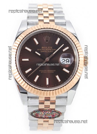 Rolex Datejust M126333 41MM ETA3235 72 Hours Power Brown Dial Jubilee 1:1 Mirror Replica Rose Gold 904L Steel