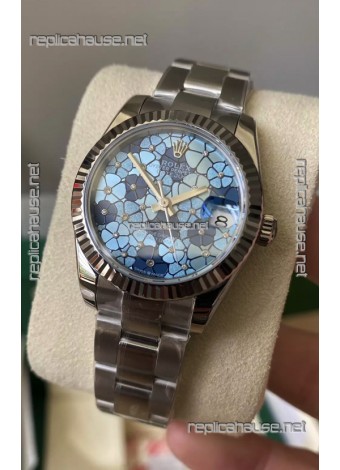 Rolex Datejust Ladies 31MM Cal.3135 Movement Swiss Replica Blue Motif Oyster Strap in 904L Steel Casing