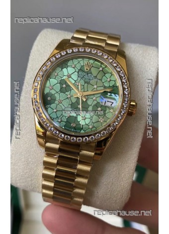 Rolex Datejust M278248 31MM Swiss Replica in Gold - Green Motif Dial 1:1 Mirror Quality