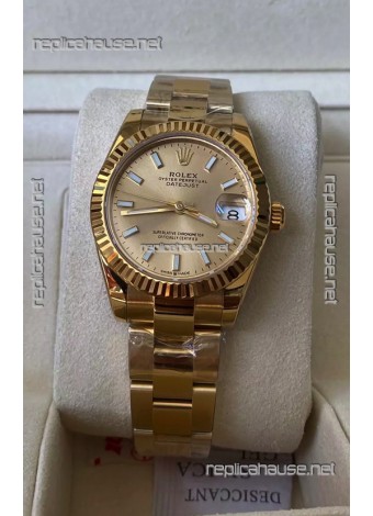 Rolex Datejust 278278 31MM Swiss Replica in 904L Steel Yellow Gold Casing in Stick Markers 1:1 Mirror Quality 