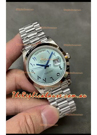 Rolex Day Date Presidential Stainless Steel ICE Blue Arab Dial Watch 40MM - 1:1 Mirror Quality