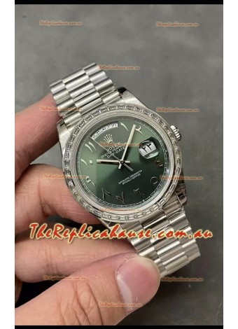 Rolex Day Date Presidential Stainless Steel Olive Green Arab Dial Watch 40MM - 1:1 Mirror Quality