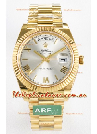 Rolex Day Date Super Clone 18K Yellow Gold Watch 40MM - Steel Dial 1:1 Mirror Quality
