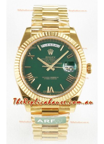 Rolex Day Date Super Clone 18K Yellow Gold Watch 40MM - Green Dial 1:1 Mirror Quality