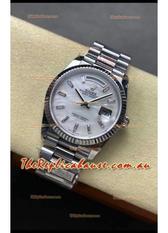 Rolex Day Date Super Clone 904L Stainless Steel Watch 40MM - Mother of Pearl Dial Mirror Quality 