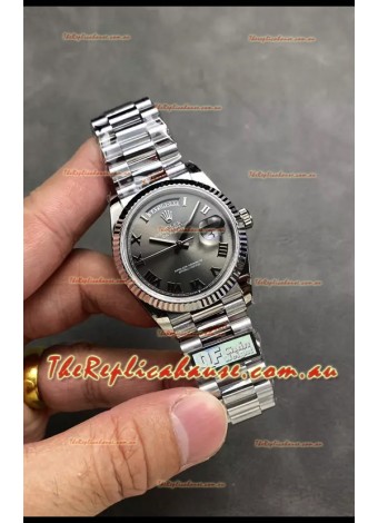 Rolex Day Date Super Clone Stainless Steel Grey Dial Roman Numerals Watch 36MM - 1:1 Mirror Quality