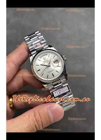 Rolex Day Date Super Clone Stainless Steel Silver Dial Steel Numerals Watch 36MM - 1:1 Mirror Quality