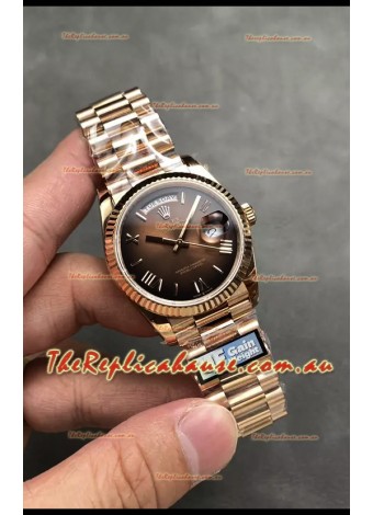 Rolex Day Date Super Clone Rose Gold Brown Dial Roman Numerals Watch 36MM - 1:1 Mirror Quality