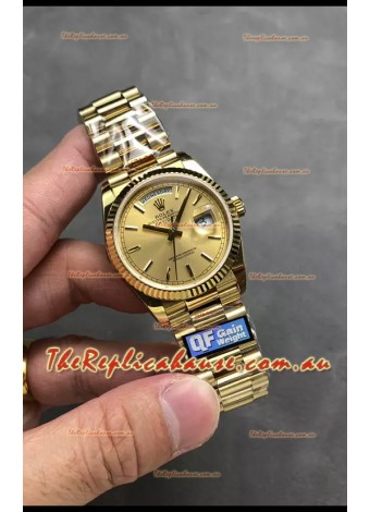 Rolex Day Date Super Clone Yellow Gold Case and Dial Stick Numerals Watch 36MM - 1:1 Mirror Quality