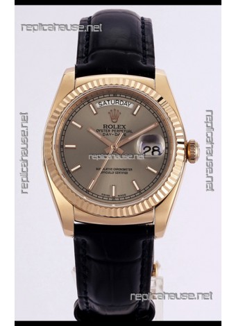 Rolex Day Date Rose Gold 904L Steel Casing Watch in Gold Dial 36MM - 1:1 Mirror Quality