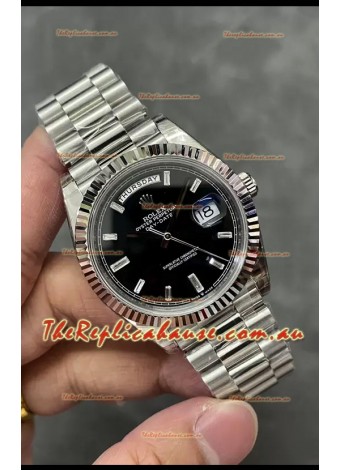 Rolex Day Date Presidential Stainless Steel  Black Dial Watch 40MM - 1:1 Mirror Quality