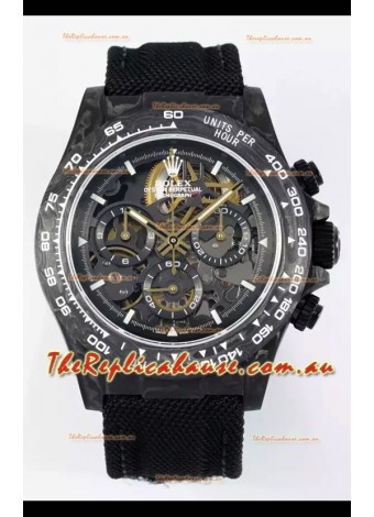 Rolex Daytona Super Clone DiW Skeleton Carbon Edition Watch - Forged Carbon Casing Black Strap 1:1 Mirror Replica