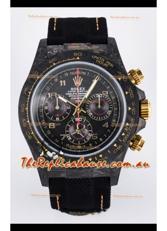 Rolex Daytona Super Clone DiW Avia Grey Carbon Edition Watch - Forged Carbon Casing Black Strap 1:1 Mirror Replica