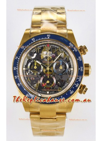 Rolex Daytona Super Clone Artisans De Geneve Yellow Gold Watch Blue Bezel Skeleton Watch 