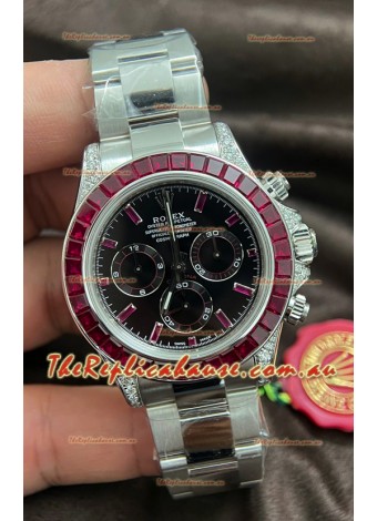 Rolex Daytona Super Clone White Gold Casing Maroon Dial Cal.4131 Movement Watch Custom Sapphires Bezel