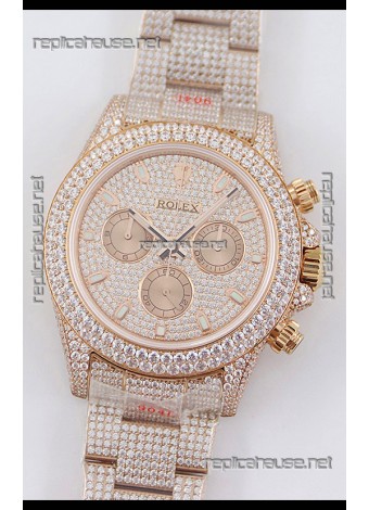 Rolex Cosmograph Daytona Rose Gold ICED OUT Cal.4130 Movement - 904L Steel Watch