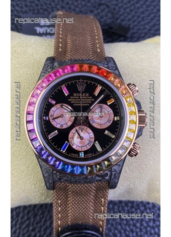 Rolex Daytona DiW Carbon Edition Rainbow Bezel - Forged Carbon Casing Khaki Strap 1:1 Mirror Replica